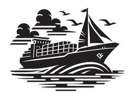 Cargo ship with containers illustration isolated on a white background vector