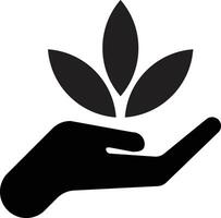 Plant leaf in hand icon . leaves in hand icon . Hand holding leaf icon vector