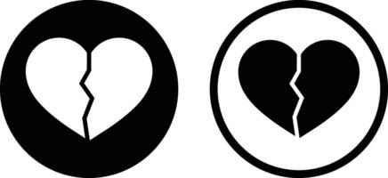 Broken heart icon set in two styles . Broken heart in circle icon vector