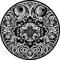 Mandala design, round geometrical shape decorative Floral design Silhouette Motif Pattern, round shape Flower design elements silhouette pattern black and white vector