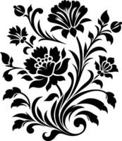 decorative Floral design Silhouette Motif Pattern, Flower design elements silhouette pattern black and white, decorative Botanical Flourish Silhouette pattern illustration vector
