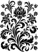 decorative Floral design Silhouette Motif Pattern, Flower design elements silhouette pattern black and white, decorative Botanical Flourish Silhouette pattern illustration vector
