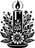 candle with Floral design Silhouette Motif Pattern, candle Flower design elements silhouette pattern black and white vector