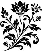 decorative Floral design Silhouette Motif Pattern, Flower design elements silhouette pattern black and white, decorative Botanical Flourish Silhouette pattern illustration vector