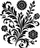 decorative Floral design Silhouette Motif Pattern, Flower design elements silhouette pattern black and white, decorative Botanical Flourish Silhouette pattern illustration vector