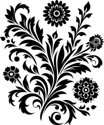 decorative Floral design Silhouette Motif Pattern, Flower design elements silhouette pattern black and white, decorative Botanical Flourish Silhouette pattern illustration