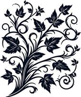 Vines leaf decorative Botanical Flourish Silhouette pattern, decorative Floral design Silhouette Motif Pattern, Flower design elements silhouette pattern black and white vector