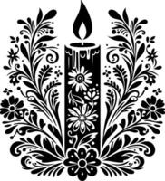 candle with Floral design Silhouette Motif Pattern, candle Flower design elements silhouette pattern black and white vector