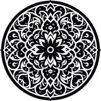 Mandala design, round geometrical shape decorative Floral design Silhouette Motif Pattern, round shape Flower design elements silhouette pattern black and white vector