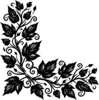 Vines leaf decorative Botanical Flourish Silhouette pattern, decorative Floral design Silhouette Motif Pattern, Flower design elements silhouette pattern black and white vector