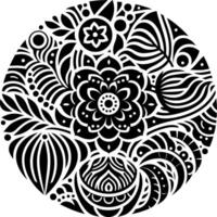 Mandala design, round geometrical shape decorative Floral design Silhouette Motif Pattern, round shape Flower design elements silhouette pattern black and white vector