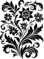 decorative Floral design Silhouette Motif Pattern, Flower design elements silhouette pattern black and white, decorative Botanical Flourish Silhouette pattern illustration vector