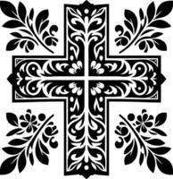 Cross decorative Floral design Silhouette Motif Pattern, Holy cross with Flower design elements sihloette pattern black and white vector