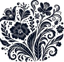 decorative Floral design Silhouette Motif Pattern, Flower design elements silhouette pattern black and white, decorative Botanical Flourish Silhouette pattern illustration vector