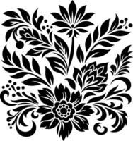 decorative Floral design Silhouette Motif Pattern, Flower design elements silhouette pattern black and white, decorative Botanical Flourish Silhouette pattern illustration vector