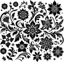 decorative Floral design Silhouette Motif Pattern, Flower design elements silhouette pattern black and white vector
