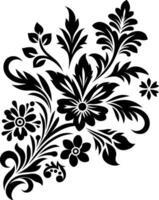 decorative Floral design Silhouette Motif Pattern, Flower design elements silhouette pattern black and white, decorative Botanical Flourish Silhouette pattern illustration vector