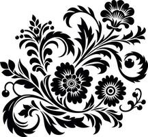 decorative Floral design Silhouette Motif Pattern, Flower design elements silhouette pattern black and white, decorative Botanical Flourish Silhouette pattern illustration vector