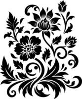 decorative Floral design Silhouette Motif Pattern, Flower design elements silhouette pattern black and white, decorative Botanical Flourish Silhouette pattern illustration vector