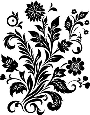 decorative Floral design Silhouette Motif Pattern, Flower design elements silhouette pattern black and white, decorative Botanical Flourish Silhouette pattern illustration