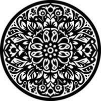 round geometrical shape decorative Floral design Silhouette Motif Pattern, round shape Flower design elements silhouette pattern black and white vector