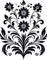 decorative Floral design Silhouette Motif Pattern, Flower design elements silhouette pattern black and white, decorative Botanical Flourish Silhouette pattern illustration vector