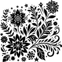 decorative Floral design Silhouette Motif Pattern, Flower design elements silhouette pattern black and white, decorative Botanical Flourish Silhouette pattern illustration vector
