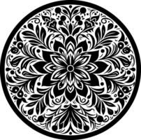 round geometrical shape decorative Floral design Silhouette Motif Pattern, round shape Flower design elements silhouette pattern black and white vector