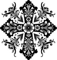 Cross decorative Floral design Silhouette Motif Pattern, Holy cross with Flower design elements silhouette pattern black and white vector