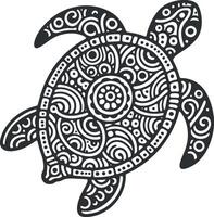 turtle mandala for the coloring page Silhouette pattern illustration art on White Background vector