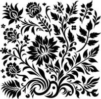decorative Floral design Silhouette Motif Pattern, Flower design elements silhouette pattern black and white, decorative Botanical Flourish Silhouette pattern illustration vector