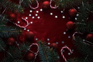 Abstract New Year and Christmas red velvet background with place for your text. photo