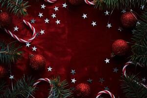Abstract New Year and Christmas red velvet background with place for your text. photo