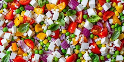 This colorful salad is a lively fusion of fresh vegetables and tofu, suitable for vegan and vegetarian diets. Brimming with nutrients and taste, its an excellent choice for a nutritious meal photo