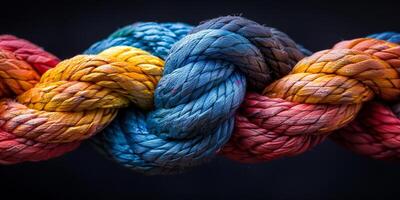 This showcases a colorful and ornate arrangement of intricately knotted ropes, forming a lively and captivating pattern photo