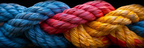 This showcases a colorful and ornate arrangement of intricately knotted ropes, forming a lively and captivating pattern photo