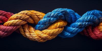 This showcases a colorful and ornate arrangement of intricately knotted ropes, forming a lively and captivating pattern photo