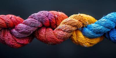 This showcases a colorful and ornate arrangement of intricately knotted ropes, forming a lively and captivating pattern photo