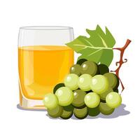 Full glass of yellow freshly and healthy squeezed grape juice isolated on white background. illustration in flat style with dietary drink. Summer clipart for card, banner, flyer, poster design vector
