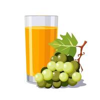 Full glass of yellow freshly and healthy squeezed grape juice isolated on white background. illustration in flat style with dietary drink. Summer clipart for card, banner, flyer, poster design vector