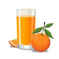 Full glass of red freshly and healthy squeezed orange juice isolated on white background. illustration in flat style with citrus drink. Summer clipart for card, banner, flyer, poster design vector