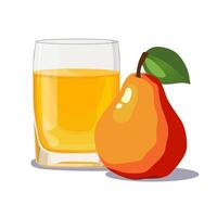Full glass of yellow freshly and healthy squeezed pear juice isolated on white background. illustration in flat style with dietary drink. Summer clipart for card, banner, flyer, poster design vector