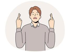Man with fingers crossed hope for good luck vector