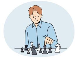 Smiling man playing chess vector