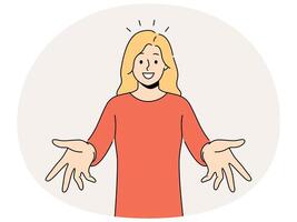 Smiling woman with arms open welcoming someone vector