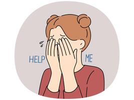 Upset girl cry ask for help vector