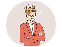 Smiling man in crown feel confident vector