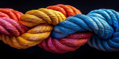 This showcases a colorful and ornate arrangement of intricately knotted ropes, forming a lively and captivating pattern photo