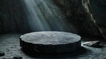 stone display, rock, dramatic and epic atmosphere, cosmetics and beauty for men, virility. High quality photo