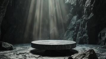 stone display, rock, dramatic and epic atmosphere, cosmetics and beauty for men, virility. High quality photo